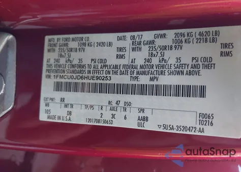 2017 Ford Escape Titanium from USA, damaged, VIN 1FMCU0JD6HUE90253